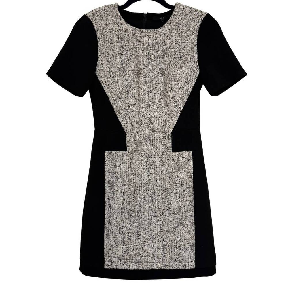 TIBI Shift Dress 2 Gray Black Colorblock Tweed Knit Office EUC